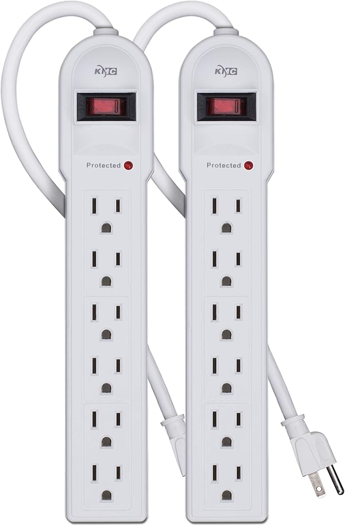 KMC 6-Outlet Surge Protector Power Strip 2-Pack, Overload Protection, 4-Foot by KMC