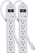 KMC 6-Outlet Surge Protector Power Strip 2-Pack, Overload Protection, 4-Foot by KMC