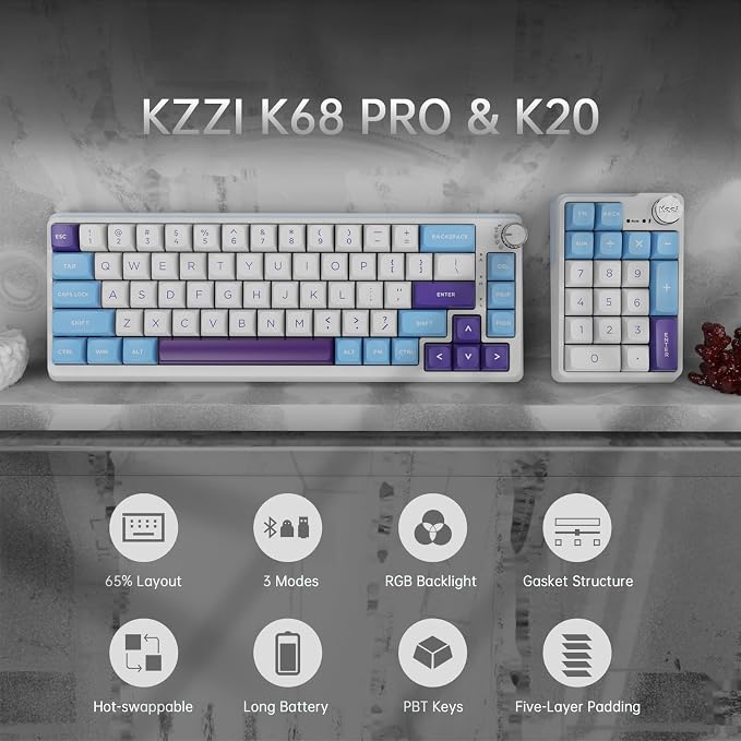 K68 Pro Gaming Keyboard, Layout Compact Wireless Mechanical Keyboard, Gasket - Image 5