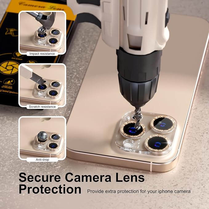 beuxece for 6 Pack iPhone 15 Pro/iPhone 15 Pro Max Camera Lens Protector 9H - Image 3