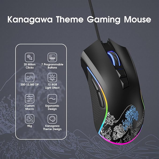 HITIME XVX Wired Gaming Mouse, 12000 DPI RGB Mouse - Image 2
