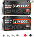 24V Lithium Battery 100Ah LiFePO4 Batterys 2 PCS, Built-in 100A BMS by HumsiENK