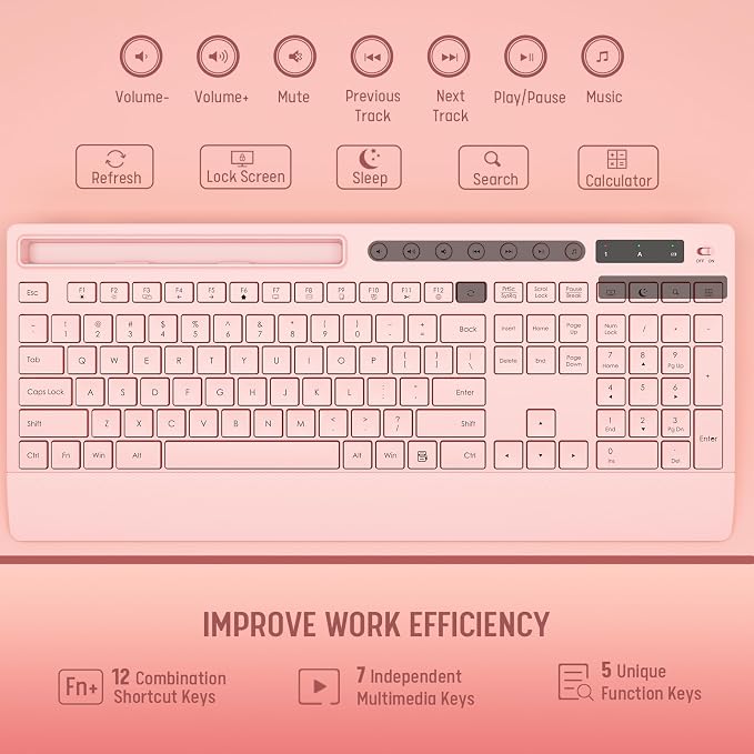 Pink Keyboard and Mouse Wireless, 2.4G Lag-Free Cute Keyboard Combo - Image 7