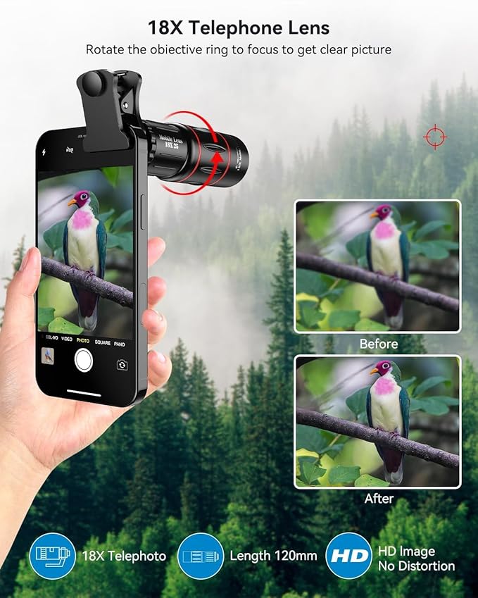 APEXEL 4 in 1 Phone Photography Kit, 18X Telephoto Lens, 198° Fisheye Lens - Image 2