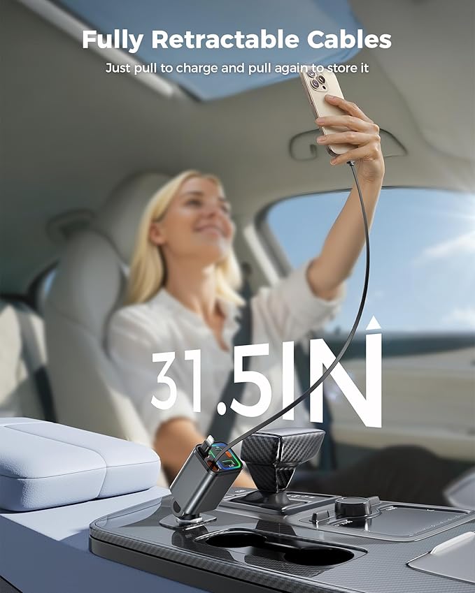 Retractable Car Charger 84W, 4-in-1 Fast Car Charger - Image 2
