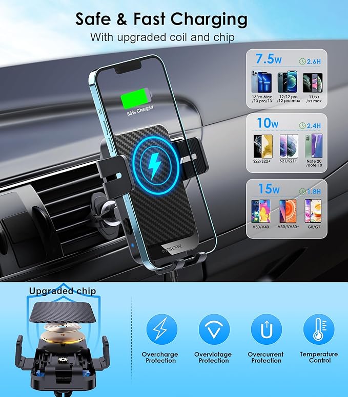 Wireless Car Charger, MOKPR 15W Fast Charging Auto-Clamping Car Charger Phone - Image 2