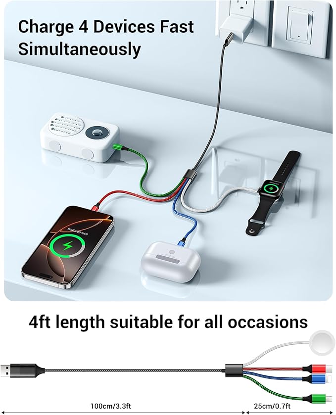 Temdan for Apple Watch Charger, 4 in 2 USB C Cable for iPhone 16 Charger/Type - Image 3