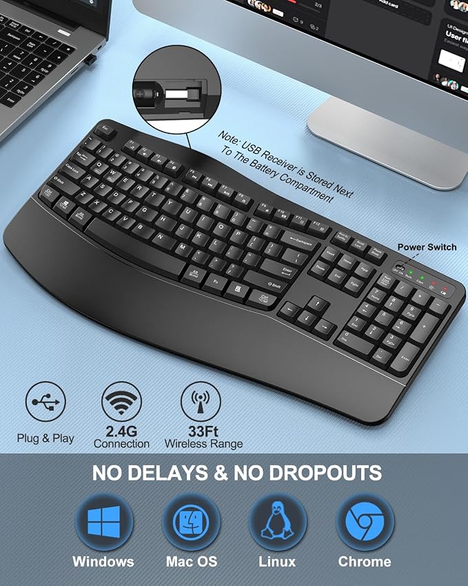 EDJO Ergonomic Wireless Keyboard - Image 6
