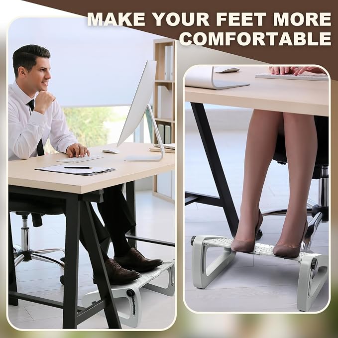 2 Pcs Foot Rest for Under Desk at Work, Ergonomic 6 Heights Adjustable Footrest - Image 5
