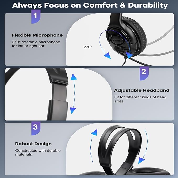 MKJ USB Headset with Noise Canceling Microphone, Crystal Clear Sound Office - Image 7