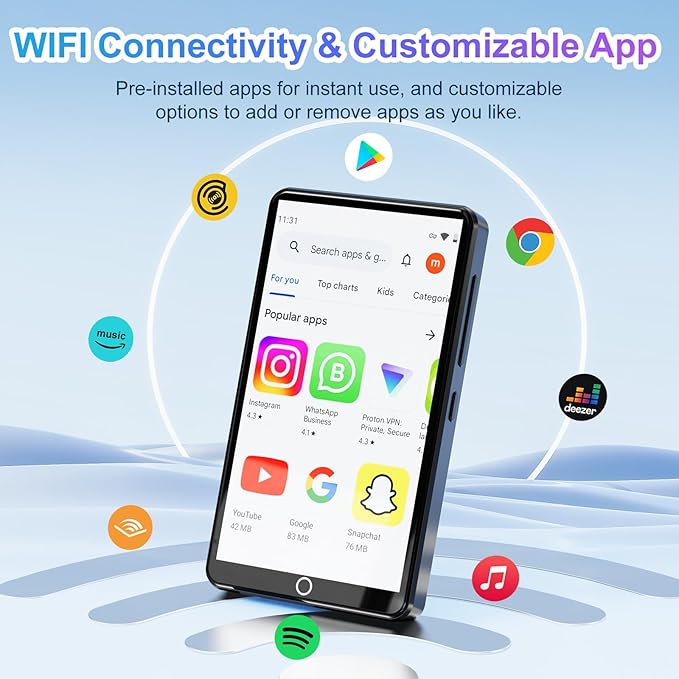 Conrain 80GB mp3 Player with Bluetooth and WiFi, 4.02" Touchscreen Android MP3 - Image 2