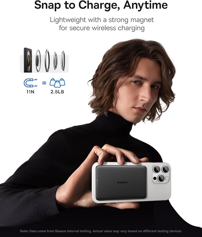 Baseus Picogo Power Bank, 0.3" Ultra Slim 5000mAh MagSafe Portable Charger - Image 4
