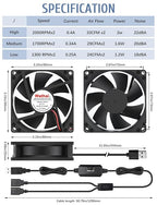 Wathai 80mm x 80mm x 25mm USB Fan 5V - Image 2