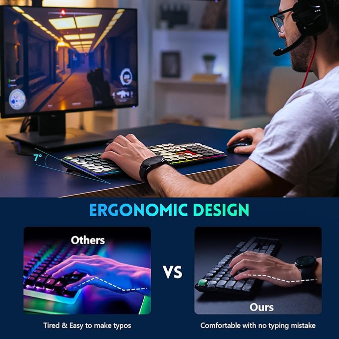 RisoPhy Wireless Gaming Keyboard, Low-Profile 2.4G/USB-C/Bluetooth Mechanical - Image 7