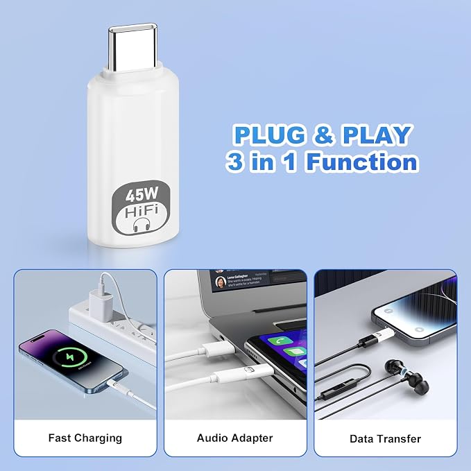 USB C to Lightning Headphone Audio Adapter, 3-in-1 Type C Male to Female - Image 3