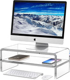 Egchi Acrylic Monitor Stand, 2 Tiers Clear Monitor Riser Computer Stand by Egchi