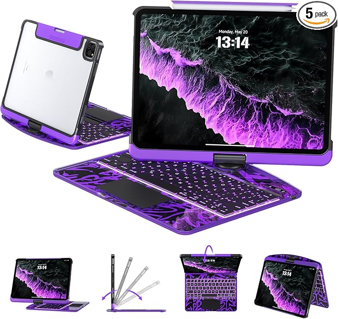 Transparent Case with Keyboard for 2024 iPad Pro 11-inch, with 7-Color Backlit by Tiaota