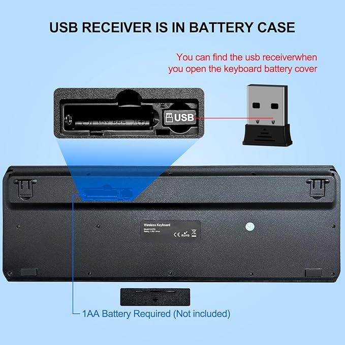 EDJO Wireless Keyboard, 2.4G Full-Sized Cordless USB Silent Computer Keyboard - Image 5