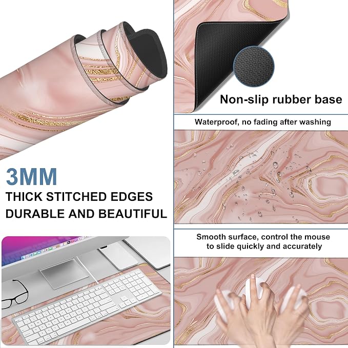 Liquid Marble Gaming Mouse Pad 3mm Thick Stitched Edge Waterproof Non-Slip - Image 2