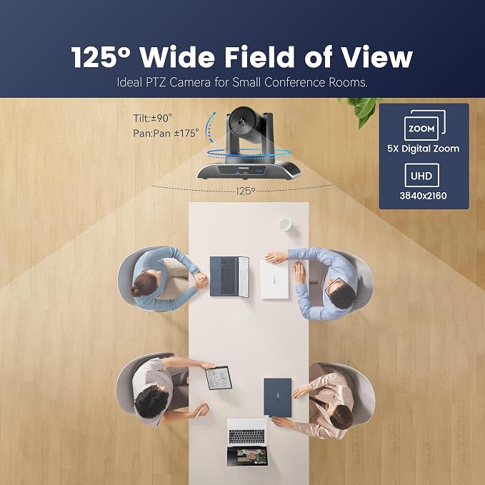 TONGVEO 4K PTZ Camera with AI-Powered Auto-Tracking 5X Digital Zoom USB 3.0 - Image 6