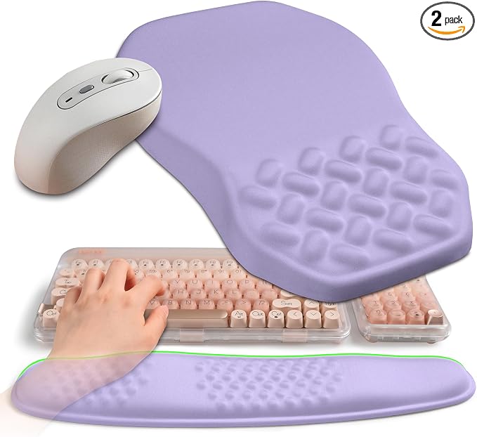 2-in-1 Ergonomic Set, Wave Keyboard Wrist Rest and Massage Slope Mouse Pad by Gleamtide
