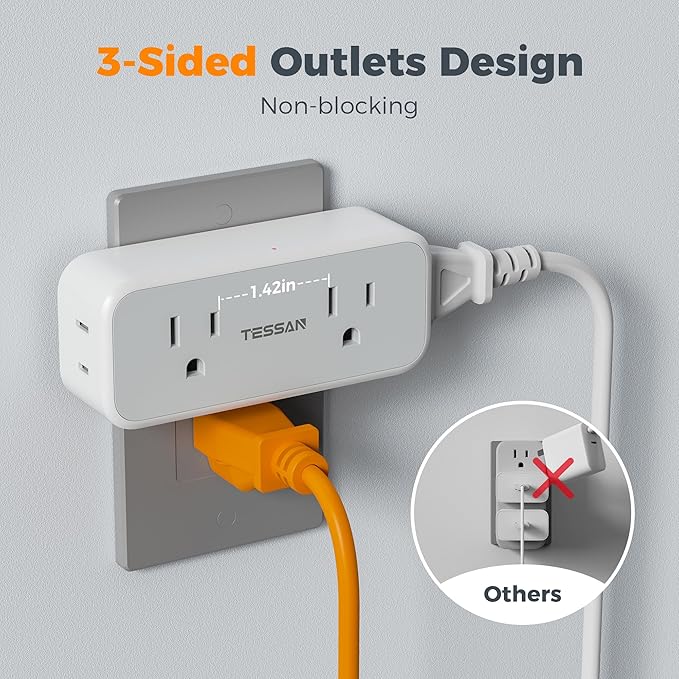 Outlet Extender Surge Protector, TESSAN Multi Wall Plug - Image 3