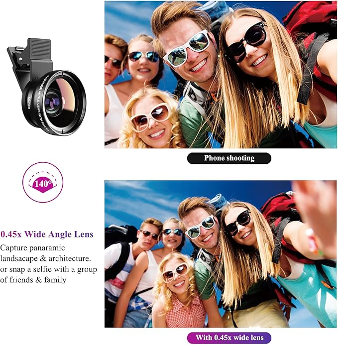 Apexel Phone Camera Lens, 2 in 1 Cell Phone Clip-on Lens Kit 0.45X Wide Angle - Image 3