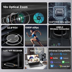 Wireless Conference Room Webcam, Church Live Streaming 10X USB 1080P 60fps PTZ - Image 2