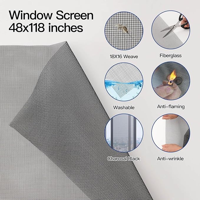 Window Screen Door Repair Kit Include Window Screens Mesh 48"x117" - Image 3