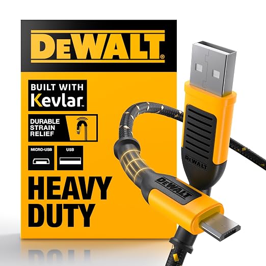 DEWALT Heavy Duty USB to Micro-USB Cable, Jobsite Micro USB Connector Cable by DEWALT