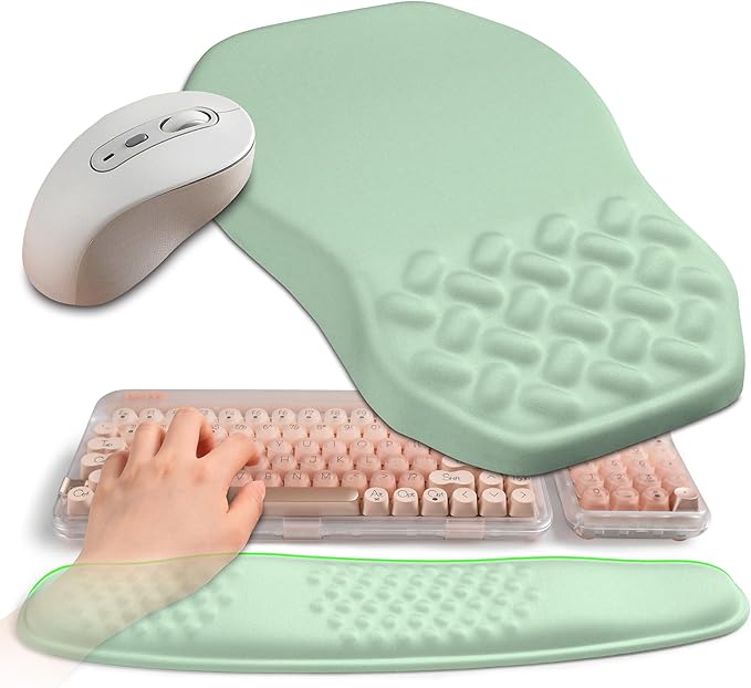2-in-1 Ergonomic Set, Wave Keyboard Wrist Rest and Massage Slope Mouse Pad by Gleamtide