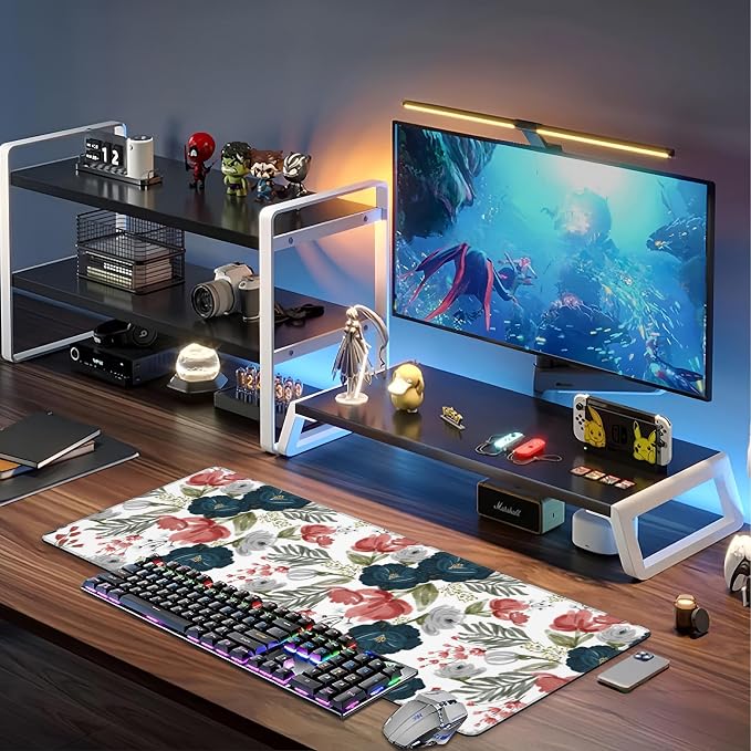 Watercolor Flowers Desk Mat, Large Colorful Floral Gaming Keyboard Mouse Pad - Image 6