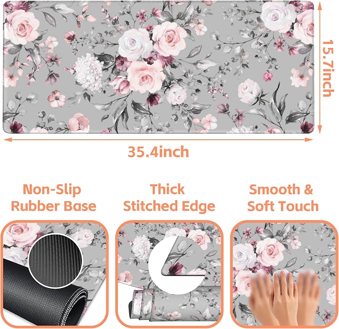 Mouse Pad Large Watercolor Rose Non-Slip Gaming Desk Mat - Image 3