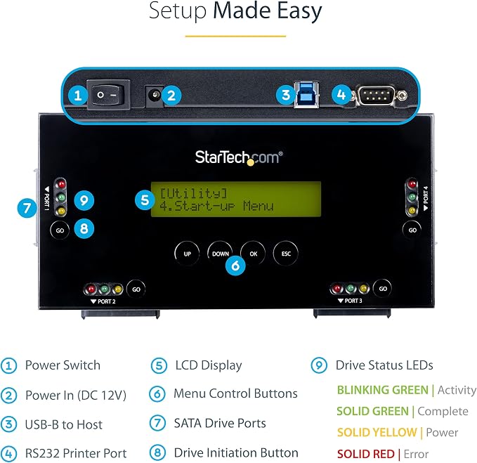 StarTech.com 4 Bay SSD/HDD Hard Drive Eraser, 2.5/3.5" SATA, Hostless - Image 4