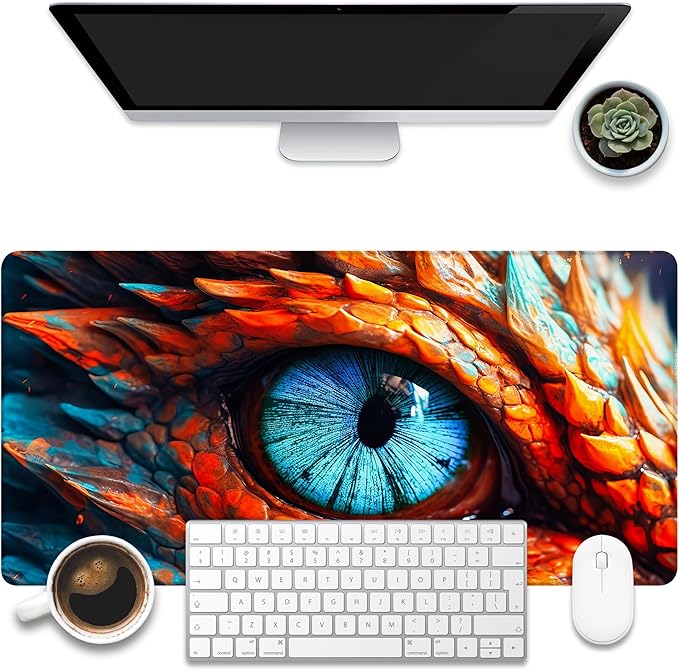 Large Gaming Mouse Pad for Desk, Dragon Blue Eyes Desk Mat, Dragon Eyes Desk Pad by KOAIWPAE