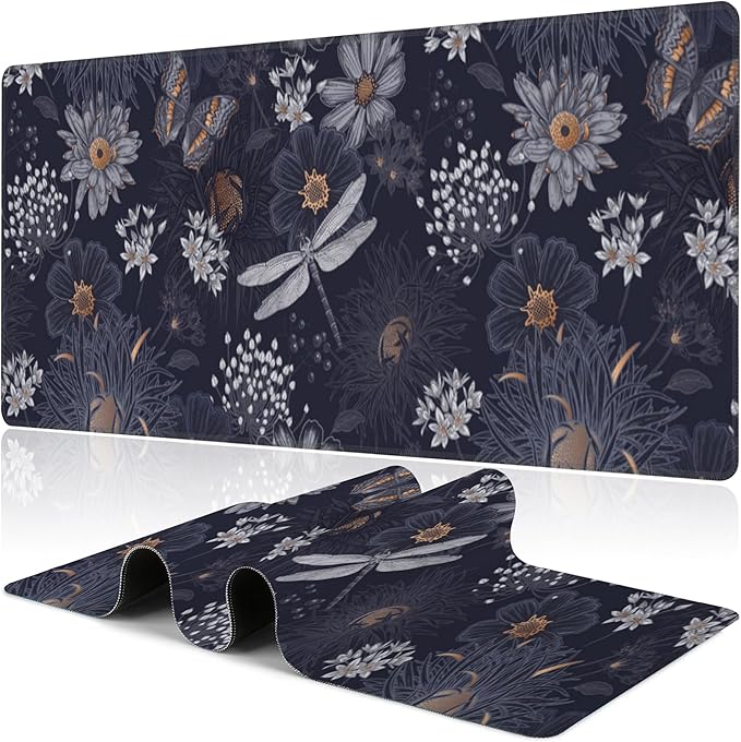 Wildflowers and Insects Desk Mat, Large Cute Flowers Butterflies and by NIYLYNSYN