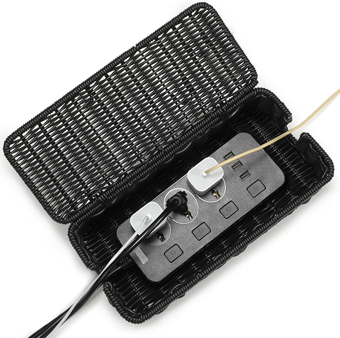 Delamu Handmade Rattan Cable Management Box, Cord Organizer by DELAMU