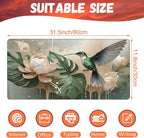 Desk Pad, Elegant Hummingbird Desk Mat, Oil Painting Flowers and Leaves Large - Image 2