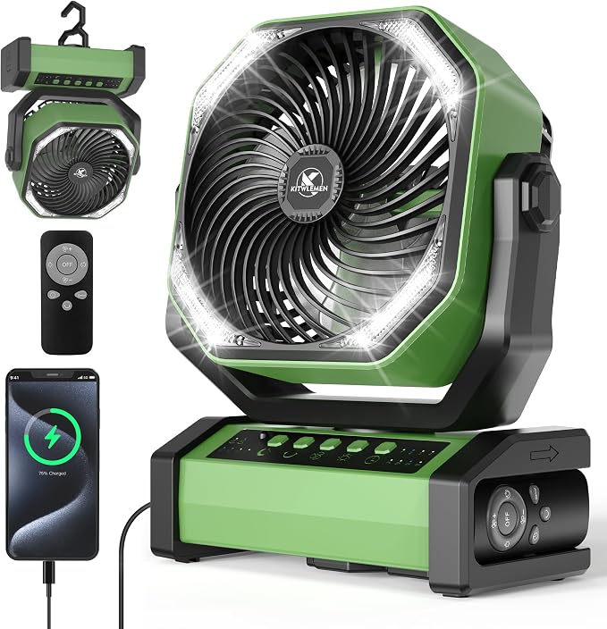 KITWLEMEN Camping Fan with Light - 20000mAh Rechargeable Battery Fan by KITWLEMEN