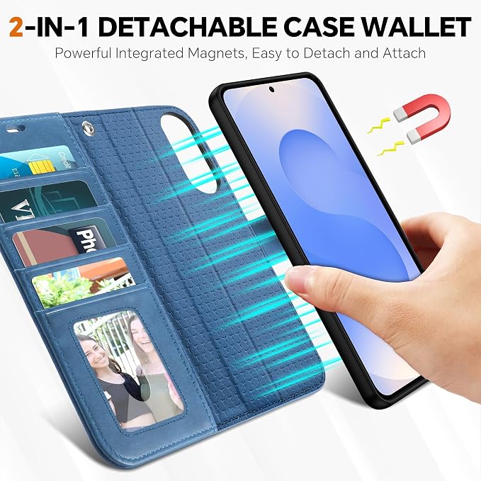TUCCH Case Wallet for Galaxy S25 Edge, Removable Wrist Strap PU Leather - Image 3