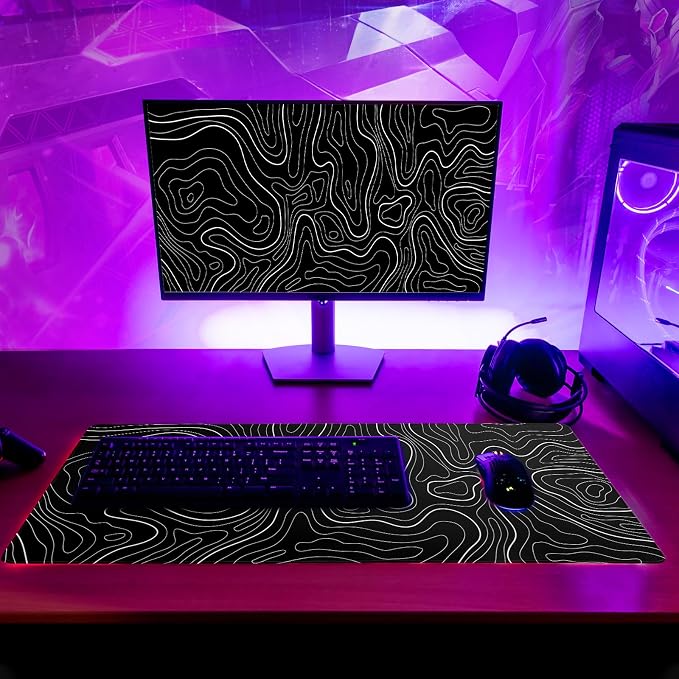 Topographic Contour Black Gaming Mouse Pad XL Geographic Map Lines Extended Big - Image 6