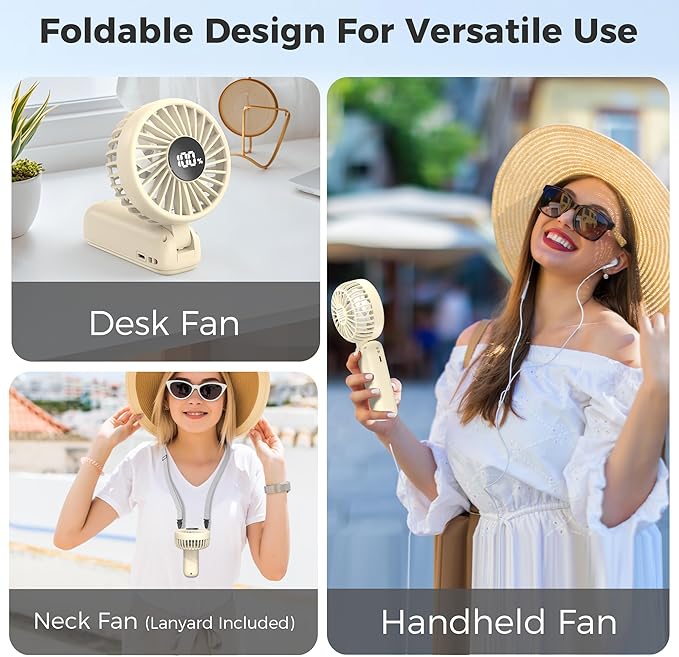 Portable Handheld Fan, 5000mAh Rechargeable Battery, Max 15H Cooling, 4 Speeds - Image 5