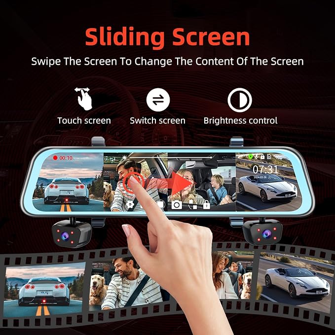 4 Channel Mirror Dash Cam, 360 Dash Camera FHD 1080P Front and Rear 12'' Full - Image 6