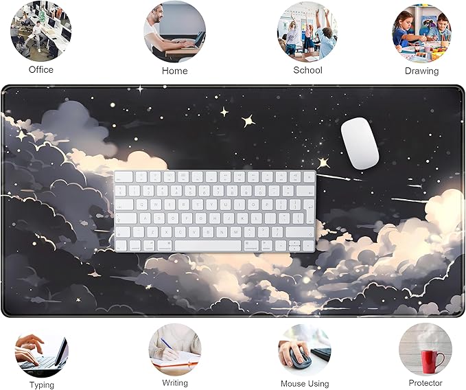 Black Anime Cloud Desk Mat XXL Large Gaming Mouse Pad Computer Laptop Mat - Image 6