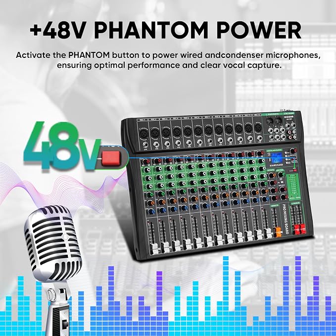 12 Channel Audio Mixer, Professional DJ Mixer Board Sound Music Mixing Console - Image 6