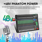 12 Channel Audio Mixer, Professional DJ Mixer Board Sound Music Mixing Console - Image 6