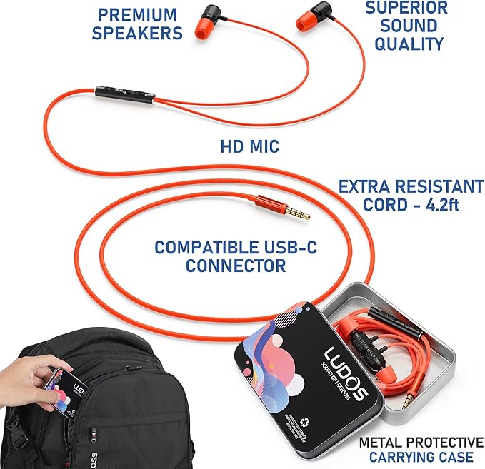 LUDOS Ultra Wired Earbuds in-Ear Headphones, 5 Years Warranty, Earphones - Image 2
