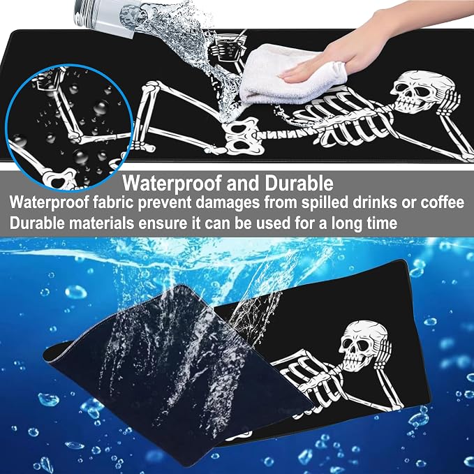 Mouse Pad, Large Skeleton with Cocktail Desk Mat, Extended Non-Slip Gaming - Image 4