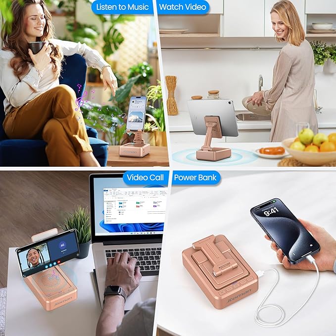 JTEMAN Cell Phone Stand with Bluetooth Speaker and Charging Function, Birthday - Image 4