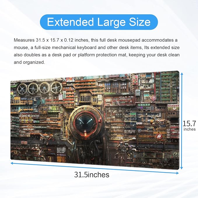 Futuristic Fantasy Mouse Pad, Cyberpunk Style Desk Mat, Extended XL Gaming - Image 2